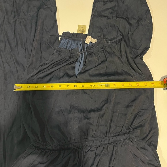 LOFT Midnight Blue Satin Sleeveless Jumpsuit - Picture 9 of 10